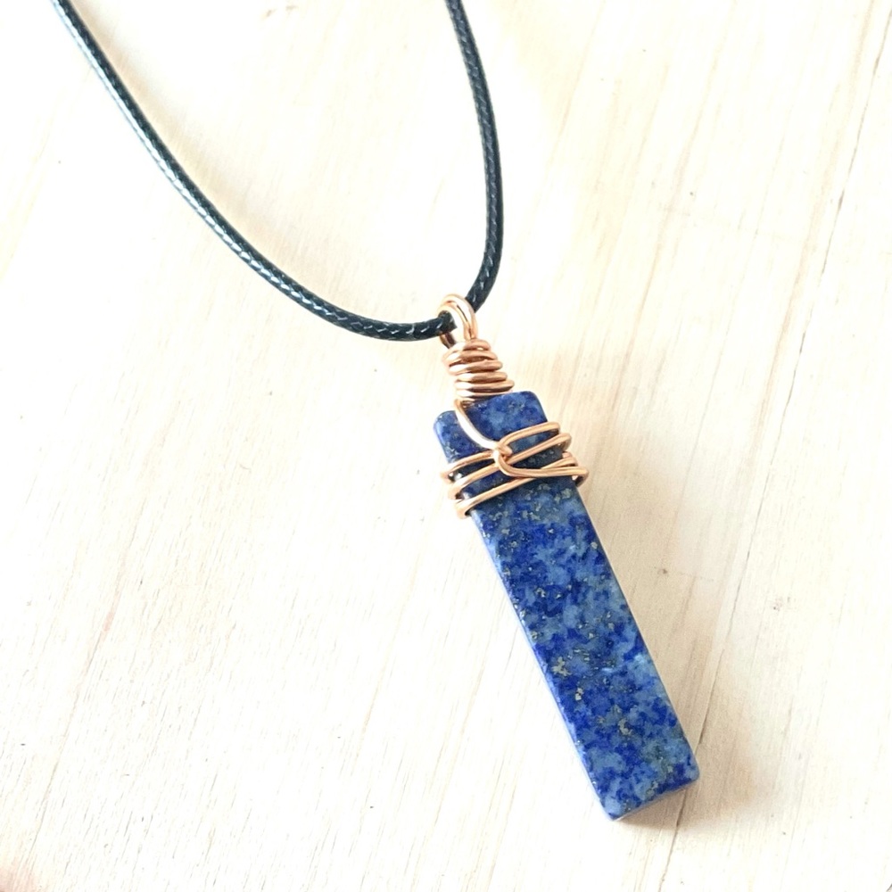 Lapis wire wrap pendant necklace handmade